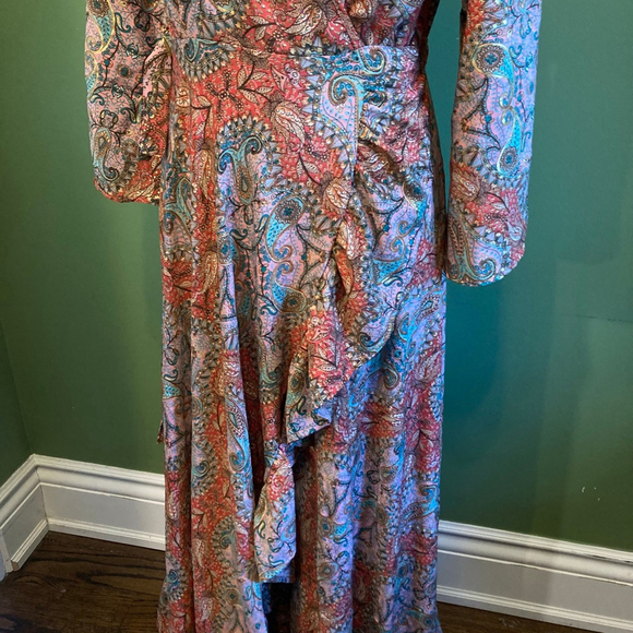 Women's Maxi Wrap Dress Pink/Blue Paisley Print Size M/L - Picture 2 of 11